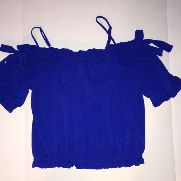 💙 NWOT Royal blue off the shoulder top w bow detail on sleeves- Sz S - Picture 5 of 10